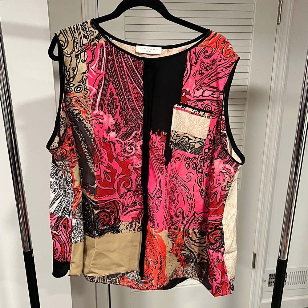 Tahari Pink Multi Paisley Patchwork Sleeveless Top